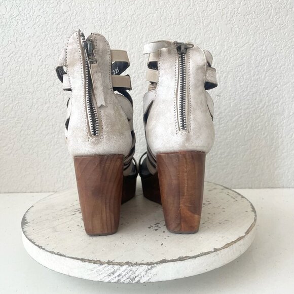 Lane Boots BECCA Wedges Womens 8 Western Cowgirl White Wooden Heeled Sandals - Picture 3 of 11